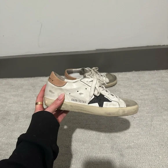 Golden Goose Women's Super-Star with Black Glitter Star and Pink Heel Tab - Picture 2 of 7